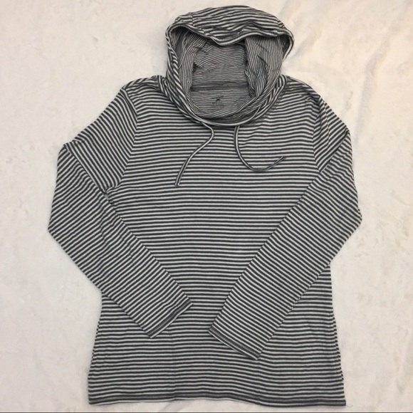 Toad&Co Tops - HORNY TOAD M Gray White Stripe Funnel Neck Hoodie